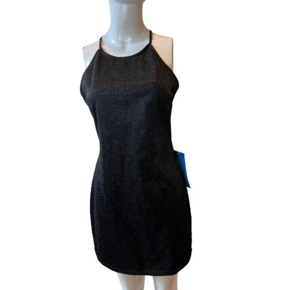 NWT CeciCo Womens Party Mini Dress Sequin Halter Neck Back Hole Black Size Large - Picture 1 of 8